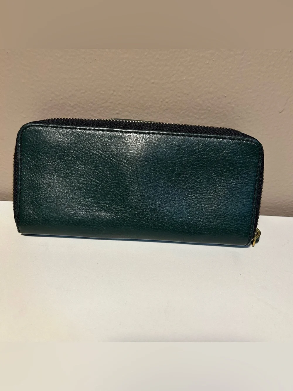 Fossil Leather Wallet Wristlet Forest Green Zip Around Snap Closure